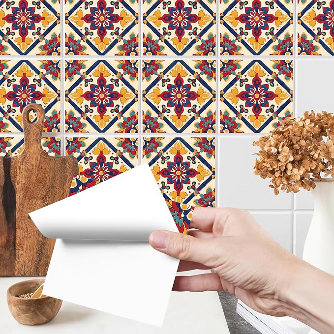 Wall Tiles Peel and Stick Waterproof - 24 Pcs (6x6 Inch) Wall Stickers Backsplash Decals for Kitchen, Bathroom, Removable Self-Adhesive Vinyl Art with Bohemian Patterns - Image 2