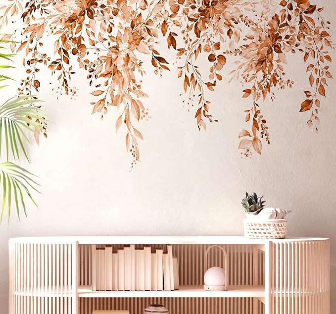 Orange Plants Leaves Wall Decals Peel and Stick, Large Floral Flowers Vinyl Wall Stickers, Removable Vine Home Decor Art for Bedroom Living Room Classroom Office - Image 7