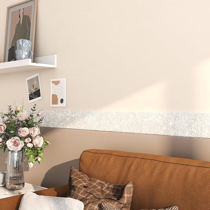 FunStick 3.9"x472" Pearl White Glitter Wallpaper Border Peel and Stick Sparkly White Wallpaper Borders for Bedroom Bathroom Mirror Frame Border Wallpaper Removable Glitter Contact Paper for Wall Decor - Image 7