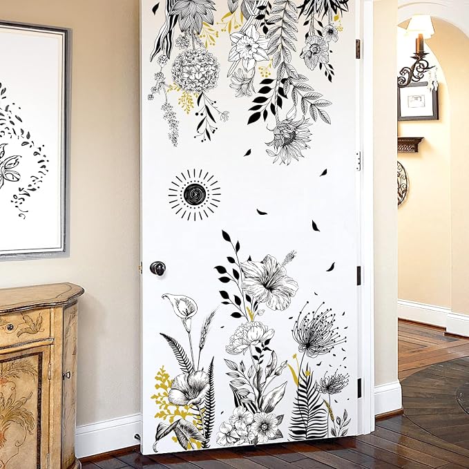 wondever Black White Garden Flower Wall Decals Sunflower Wall Stickers | Peel and Stick, Removable, Wall Art Decals, Wall Decoration, Living Room Bedroom, Office Sofa TV Home Wall Decor - Image 2
