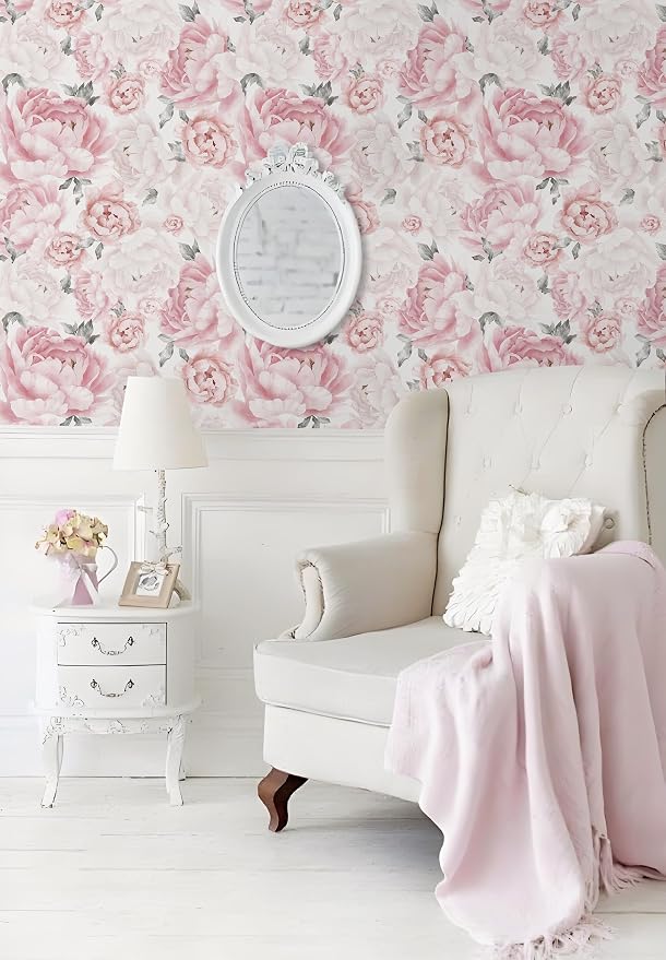 Safiyya Pink Floral Wallpaper Peel and Stick Removable Self Adhesive Wall Paper for Bedroom Bathroom Flowers Contact Paper for Cabinets Walls Vinyl Roll 393''x 17.3" - Image 7