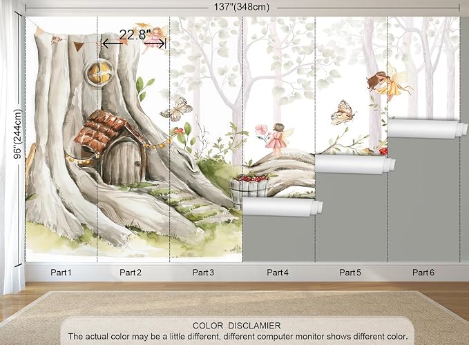 Nursery Forest Peel and Stick Wallpaper Tree Landscape Wall Mural | 137"x96", Self Adhesive Canvas, for Bedroom Living Room Bathroom, Seamless, No overlapping - Image 4