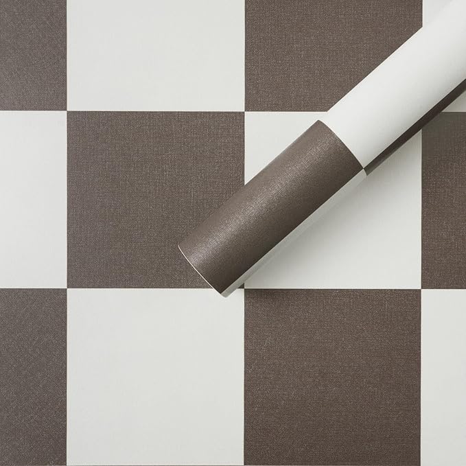 Ismoon Plaid Peel and Stick Wallpaper Vintage Brown Contact Paper 17.3"x78.7" Neutral Mosaic Checkered Wallpaper Stick on Removable Wall Paper for Cabeints Bedroom Kitchen Renter Friendly Vinyl by Ismoon