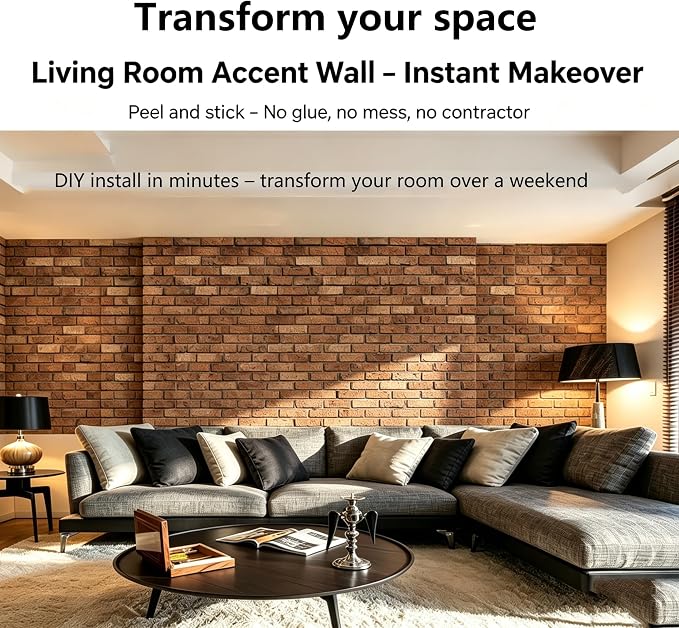 3D Wall Panels Peel and Stick,10 PCS 3D Brick Wallpaper | Waterproof, Self-Adhesive, Wall Panel Stone for Interior Décor,Living Room,Lobby Bedroom Hotel Office,11.8" x 11.8" - Image 4