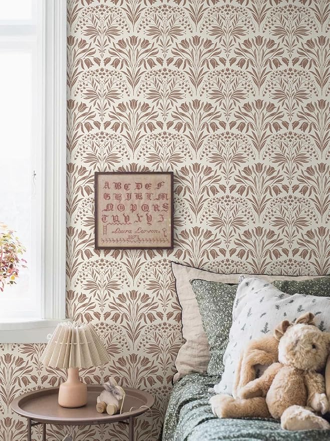 Vintage Tulip Floral Peel and Stick Wallpaper Retro Red Contact Paper | 17.3in X 118in Tulip Flowers Self Adhesive Wallpaper Boho Botanical Removable Wallpaper for Bedroom Cabinet Decor Vinyl - Image 2