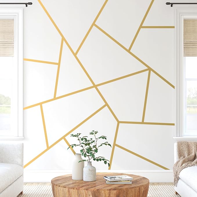 Large Gold Modern Line Wall Decals, Minimalist Geometric Art Décor | Matte gold vinyl simple lines for a stunning custom bold accent wall. Peel and stick for home, bedroom, living room, office. - Image 3