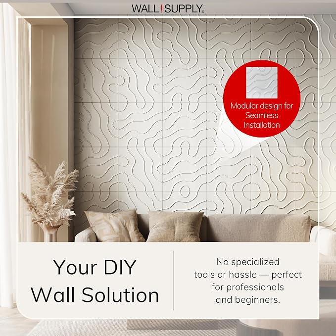 Wall!Supply 3D Flow Line Wall Panels, 12-Pack, White | Lightweight XPS Foam, Wallpaper Alternative, Easy DIY Installation, Covers 32.29 Sq Ft, for Living Room, Bedroom, Office - Image 2