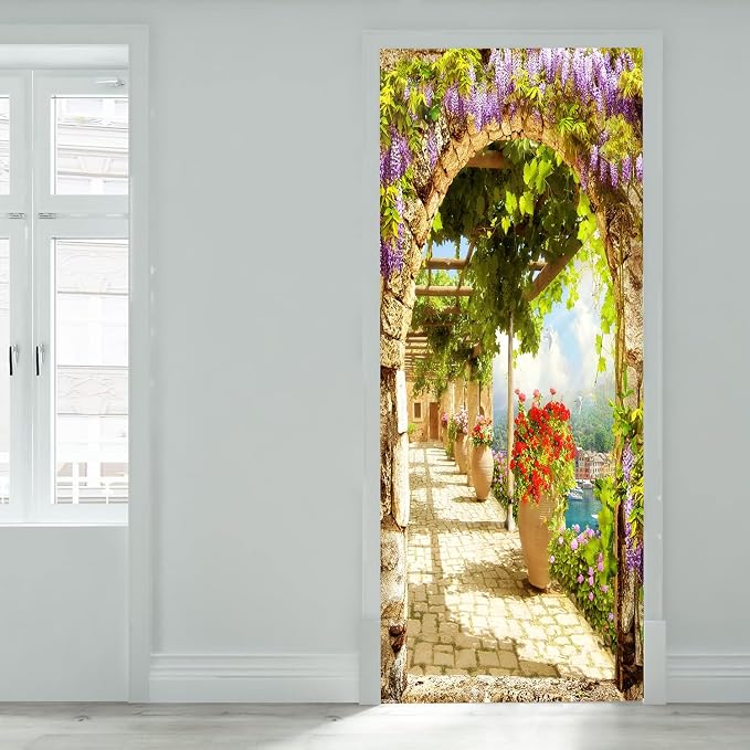 artfanke 3D Italian Landsacape Peel and Stick Door Sticker 30.3"x78.7"-Self-Adhesive Door Mural Wallpaper-Wall Decal for Living Room Bedroom Decor (2 Sheets/Set) - Image 2