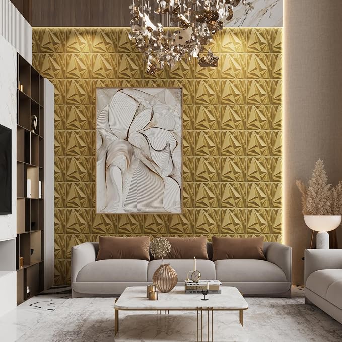 STICKGOO 3D Wall Panels for Interior Wall Decor, 12''x12'', PVC, 33 Pack | Brushed Gold Diamond Design, Waterproof Accent Wall Panels for Bedroom, Gaming, Living Room, TV Background, Cover 32.Sq.Ft - Image 4