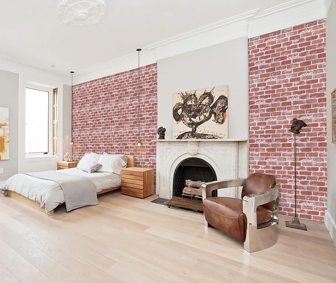 Timeet Textured 3D Brick Wallpaper Peel and Stick Wallpaper 17.7"×197" Self Adhesive Wallpaper Faux Brick Wallpaper Removable Wall Paper Home Living Room Halloween Christmas Decor DIY Red - Image 2