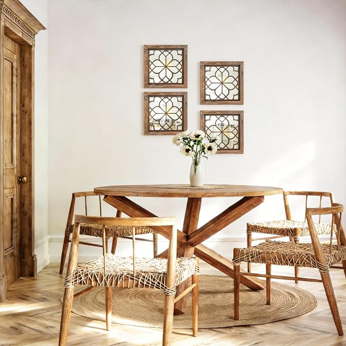 Set of 4 14 Inch Square Redbrown Window Pane Wall Mirrors, Shatterproof Rustic Farmhouse Boho Vintage Decorative Mirrors for Living Room Bedroom Bathroom Entryway - Image 6