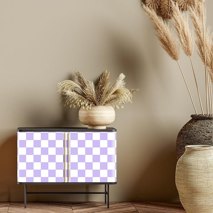Drydiet Purple Checkered Peel and Stick Wallpaper 15.75'' x 118" | Plaid Funky Checkered Contact Paper, Waterproof Contact Wallpaper, Vintage Gingham Decor for Room Bathroom Cabinet, Trendy - Image 3