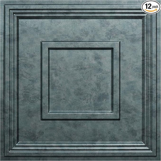 STICKGOO Glue-Up Ceiling Tiles, Antique Green Bronze, 24 x 24 in, 12 Pack | 2 x 2ft Drop ceiling panels, PVC decorative ceiling tiles, covers 48 sq ft, waterproof, lightweight by STICKGOO