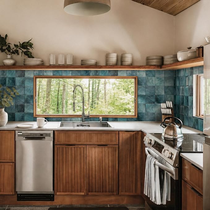 Smart Tiles Peel and stick backsplash, Zellige Teal Green, 9"x9" | 5 Pack (2.65m²), Glossy, Heat And Moisture Resistant, Low VOC, Kitchen/Bathroom, Perfect For Rental Dress, Made In Canada - Image 2