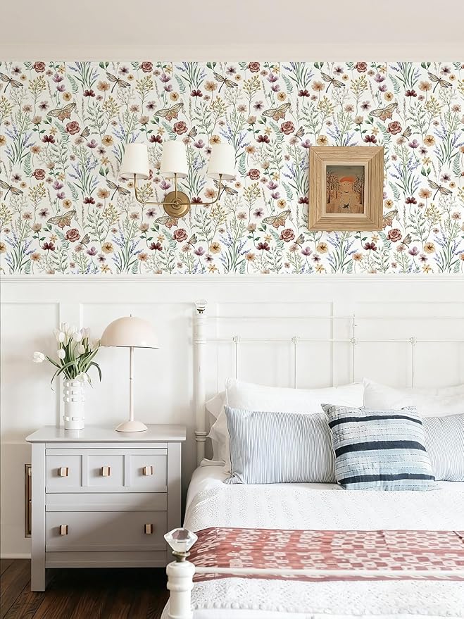 Orainege Peel and Stick Wallpaper Vintage Floral Wallpaper Self Adhesive | 16.9in x 393.7in Butterfly Wallpapers for Bedroom Bathroom Cabinets Decor Removable Vinyl Roll - Image 4