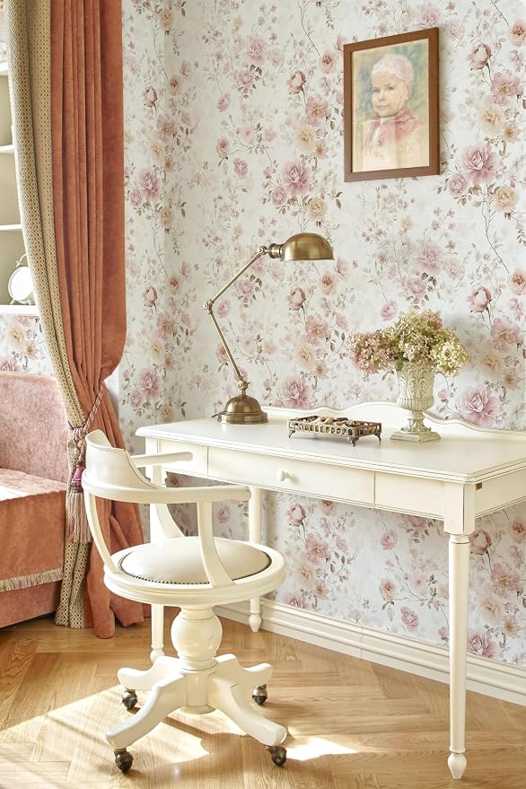 Pink Floral Peel and Stick Wallpaper Rose for Bedroom 17in×196in | Vintage Floral Contact Paper Pink Flower Removable Wallpaper Self Adhesive Waterproof for Bathroom Cabinets Nursery Vinyl - Image 7