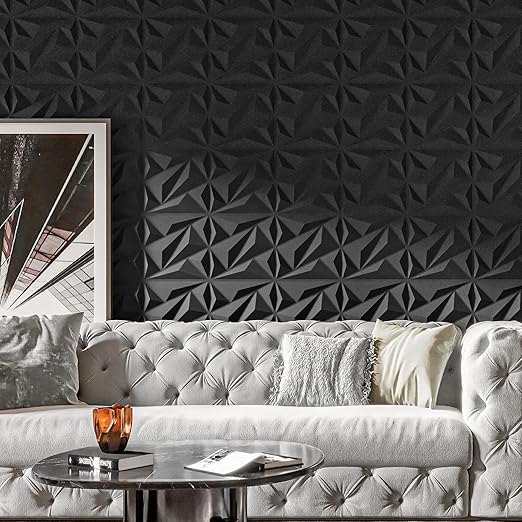 Art3dwallpanels 100 Pack 3D Wall Panels Diamond, Black, 12''x12'' | PVC Accent Wall Panels for Interior Wall Decor, Living Room Lobby Bedroom Hotel Office - Image 8