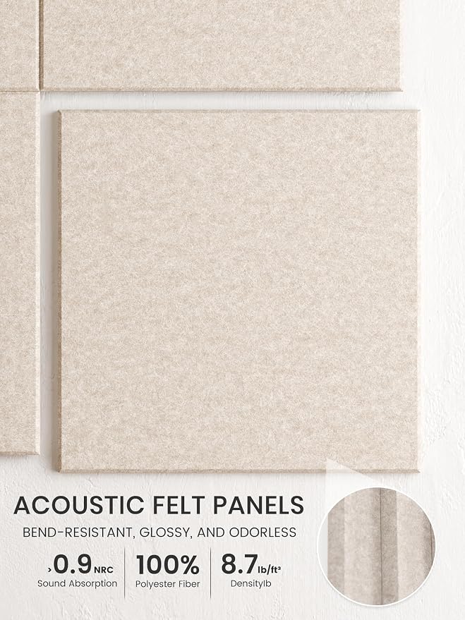 Bumusty 48"x 36" Large Felt Bulletin Board Tiles, Oatmeal | 12-Pack Cork Board Alternative, Wall Decor, 30 Pushpins, 60 Adhesive Tabs, Vision Board, Office, Classroom, Home, Dorm - Image 3