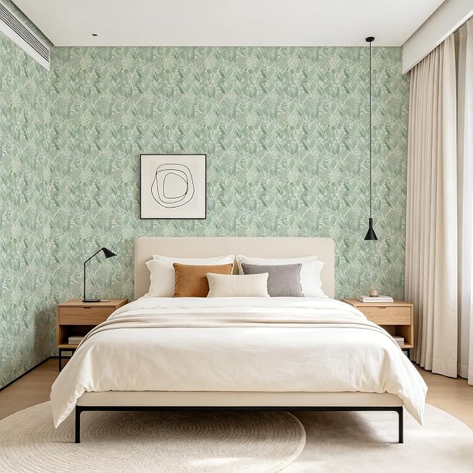 SOON AFTER Green Tropical Leaf Peel and Stick Wallpaper, 17.3" x 472" Removable &Waterproof Vinyl Contact Paper, Boho Jungle Leaf Self-Adhesive Wallpaper for Bedroom, Living Room, Cabinets - Image 7