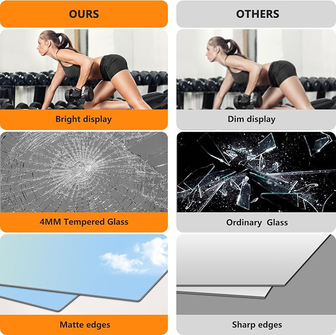 Home Gym Mirror for Wall, 60x25x2PCS Frameless Full Length Mirror, Silver - Image 4