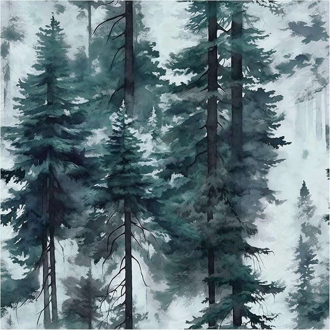 HAOKHOME Forest Peel and Stick Wallpaper Misty Blue Mural Contact Paper | Textured Removable Tree Landscape Mountain Botanical Nature Wall Paper Waterproof Blue Green Bathroom Bedroom 17.3in x 9.8ft by HAOKHOME
