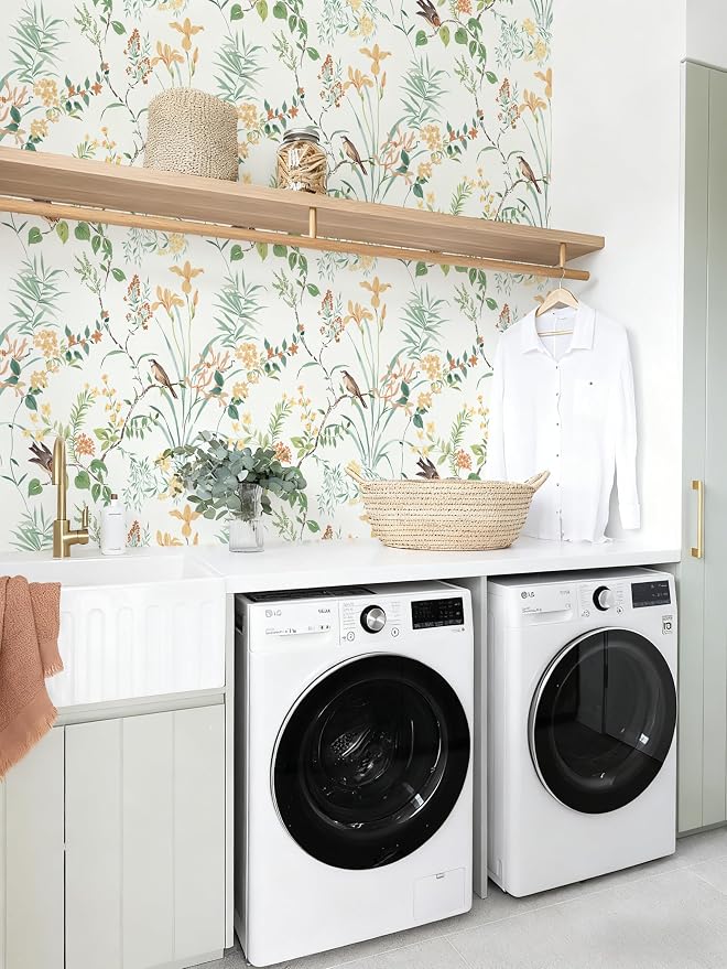 Erfoni Colorful Floral Birds Wallpaper Boho Floral Peel and Stick Wallpaper | 16.9" x118" DIY Self Adhesive Contact Paper Removable Wallpaper for Bedroom Cabinet Decor Modern Flower Leaf Vinyl Roll - Image 7