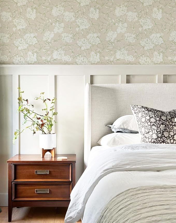 Floral Wallpaper Peel and Stick Botanical White Peony Wallpaper for Living Room Bedroom Bathroom Ceiling Cabinet Cottage Contact Paper (White Peony, 17.4"x118") - Image 2