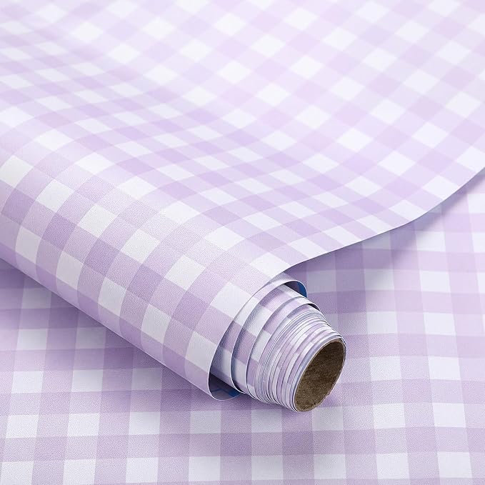 Drydiet Purple Gingham Wallpaper Peel and Stick Contact Paper 15.8 X118.1 | Gingham Wallpaper, Self Adhesive Removable, Plaid Wall Sticker Paper for Home Locker Dorm Classroom Bedroom Living Room Decor by Drydiet