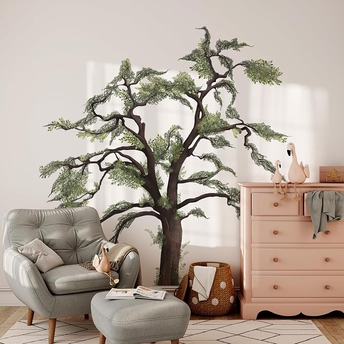 6.4 Ft x 5.9 Ft Oak Tree Wall Decals, Extra Large for Teen Room | Hand-Drawn Realistic Woodland Oak Mural, Peel and Stick Forest Wall Stickers, Ideal for Living Room, Bedroom and Classroom by astrkiz