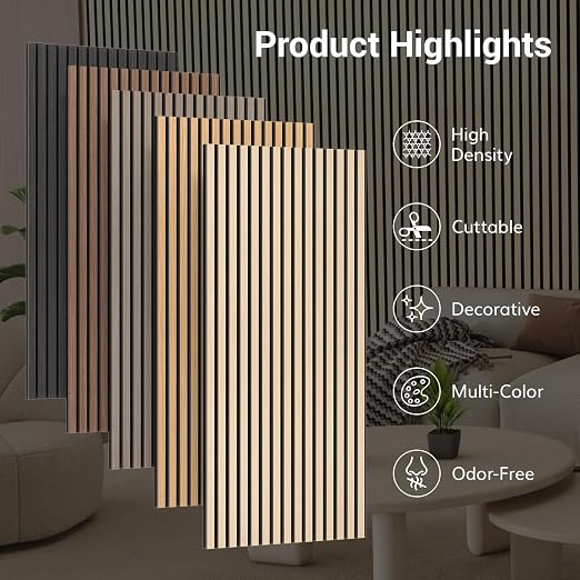TONOR Wood Wall Panels for Interior Wall Decor-8 Pack 47.2" x 23.6" | Wood Slat Acoustic Panels-61.88ft², Soundproof Wall Panels for Noise Cancelling and Decoration, Living Room, Office, Walnut - Image 7