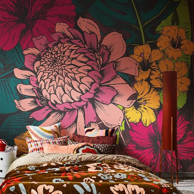 Large Flower Peel and Stick Wall Mural for Bedroom | 92"x125", Large Floral Bohemian Wallpaper, Removable Leather Textured & Water-Resistant, Hallway Old Wall Makeover - Image 5