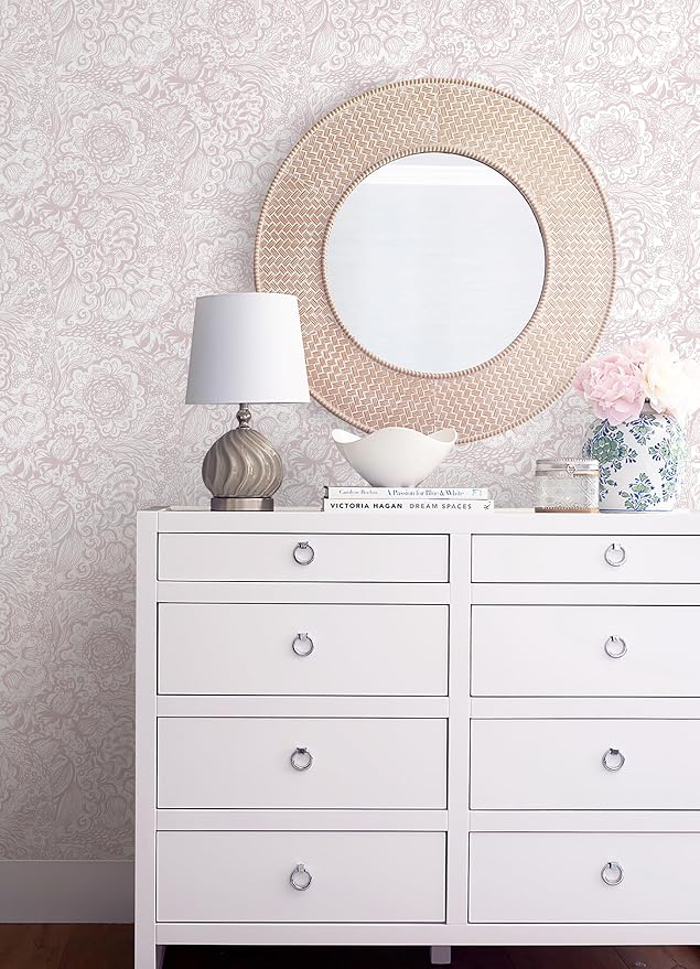 Peel and Stick Wallpaper Boho Pink and White Floral Wallpaper for Bedroom Bathroom Removable Self-adhsive Contact Paper for Cabinets Nursery Shelf Liner 17.3" x 394" - Image 2