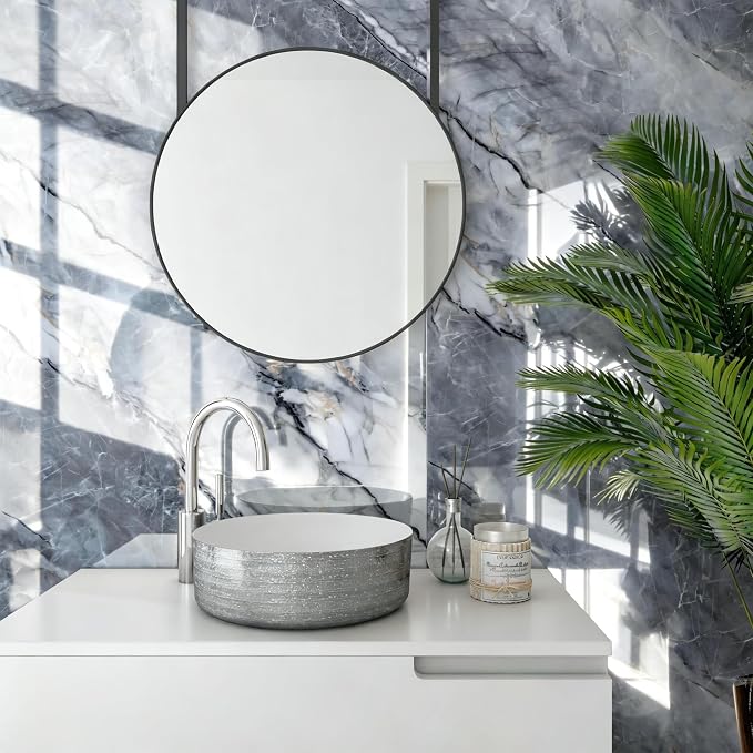 Marble Peel and Stick Waterproof Wall Paneling, 118" x 47" Pietra Grey Glossy Finish Self-Adhesive Backsplash Tile Vinyl Wall Panel for Kitchen Bathroom Wall Decor, Covers 38.75 Sq. Ft. - Image 6