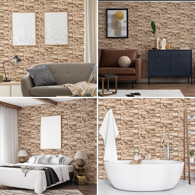Peel and Stick 3D Foam Stone Wall Panels, Self Adhesive Wallpaper | 20Pcs Soft Flexible Kitchen Backsplash Peel and Stick (13.7 * 15.1in) Waterproof DIY Install Decorative Wall Panels - Image 5