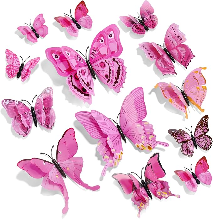 SAOROPEB 3D Butterfly Wall Decor, 72 Pcs Pink Butterfly Decorations | Double Layer for Party Decorations Locker Decor Refrigerator Decal, Reusable by SAOROPEB