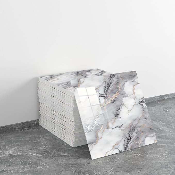 20pcs Marble Peel and Stick Shower Wall Panels 11.8"x11.8" | (Total 19.4 Sq.Ft.) Purple & Beige,Waterproof,Backsplash Tile,Stick on Wall,for Bathroom,Bedroom,Kitchen,Entryway by LVSHI