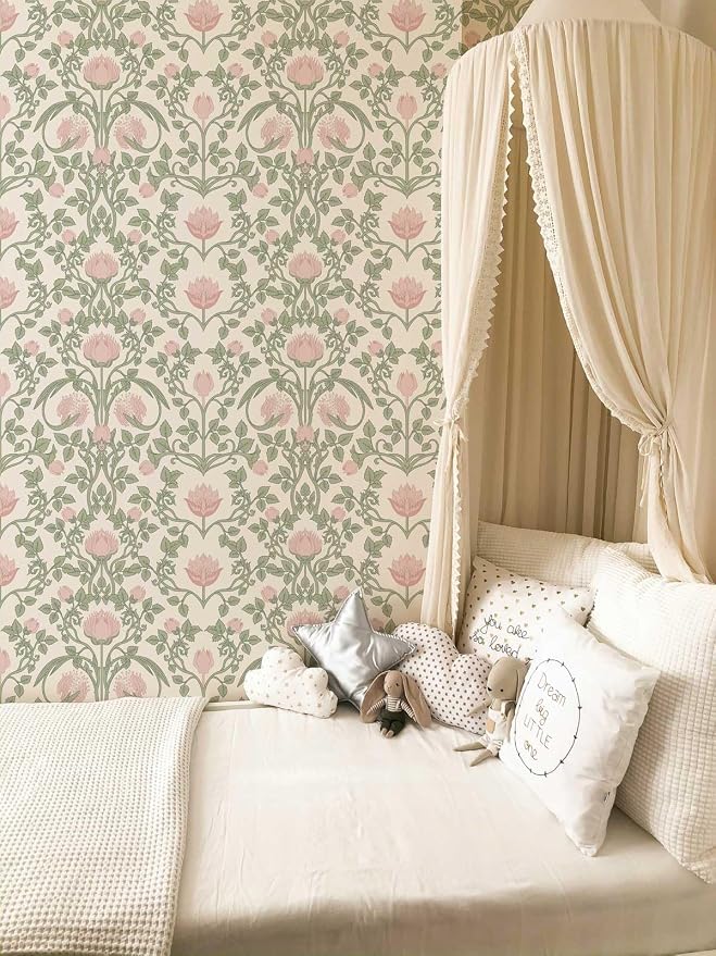 YXTII Peel and Stick Wallpaper Pink Floral Damask Wallpaper for Bedroom Decorative Self Adhesive Shelf Drawer Liner - Image 3