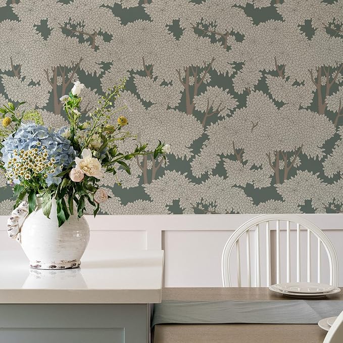 Sage Green Forest Jungle Tree Peel and Stick Wallpaper 17.7"x 393.7" Waterproof Woodland Decor Wall Mural for Bathroom Bedroom Home Wall Decoration - Image 6
