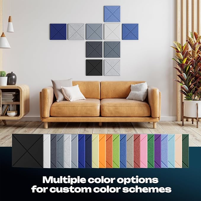Sonicism 12 Pack X-Lined Acoustic Panels with Self-Adhesive, 12"X 12"X 0.4" Sound Proof Foam Panels, Decorative Soundproof Wall Panels, Sound Absorbing Tile for Home & Offices, Camel - Image 6