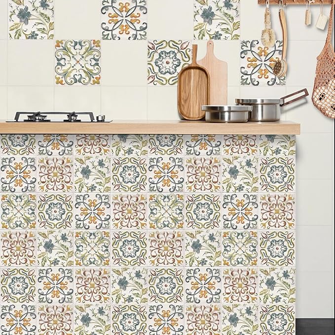 Wudnaye Faux Tile Peel and Stick Wallpaper for Kitchen Backsplash 17"×118" | Moroccan Tile Pattern Contact Paper Peel and Stick Boho Removable Self Adhesive Waterproof Vinyl Wallpaper for Bathroom - Image 6