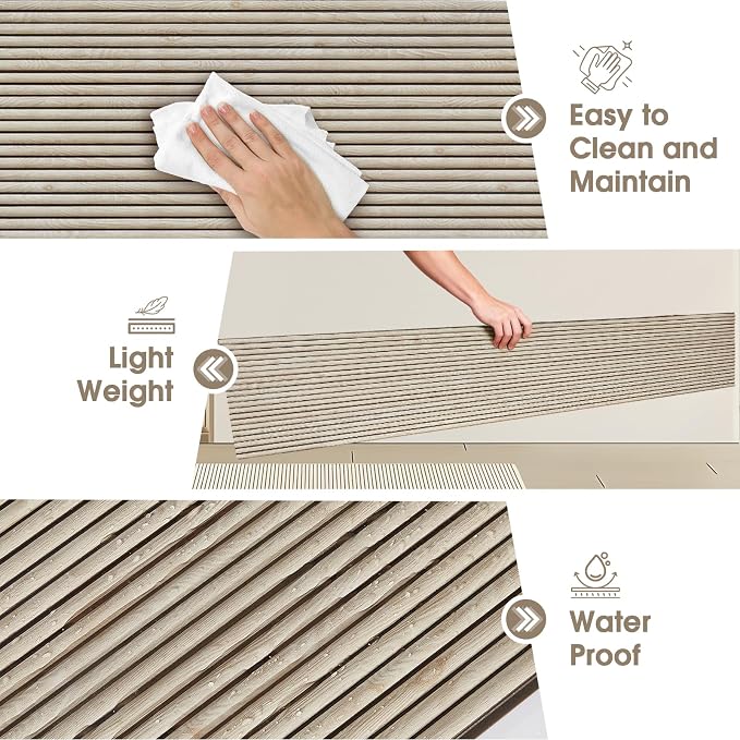PS Wood Look Slat Wall Panels for Interior Wall Decor, 20-Pack | 78.74 x 11.81 in, Covers 129 sq.ft, Lightweight Self-Adhesive Wall Panels, 3D Wainscoting Wall Covering-White Oak - Image 5