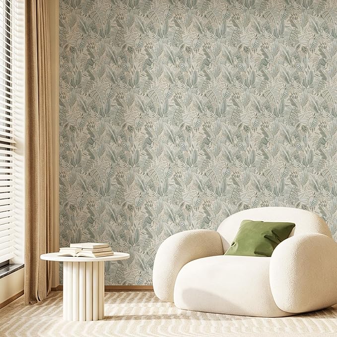SOON AFTER Camel Color Tropical Leaf Peel and Stick Wallpaper, 17.3" x 118" Removable &Waterproof Vinyl Contact Paper, Boho Jungle Leaf Self-Adhesive Wallpaper for Bedroom, Living Room, Cabinets - Image 4