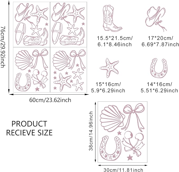 Seaside Cowgirl Wall Decals, Peel and Stick Under the Sea Coastal Cowgirl Mural, Western Beach Wall Stickers for Kids, Boys and Girls Room & Nursery Decor ((Lilac Haze Cowgirl Bow Wall Decals) - Image 2