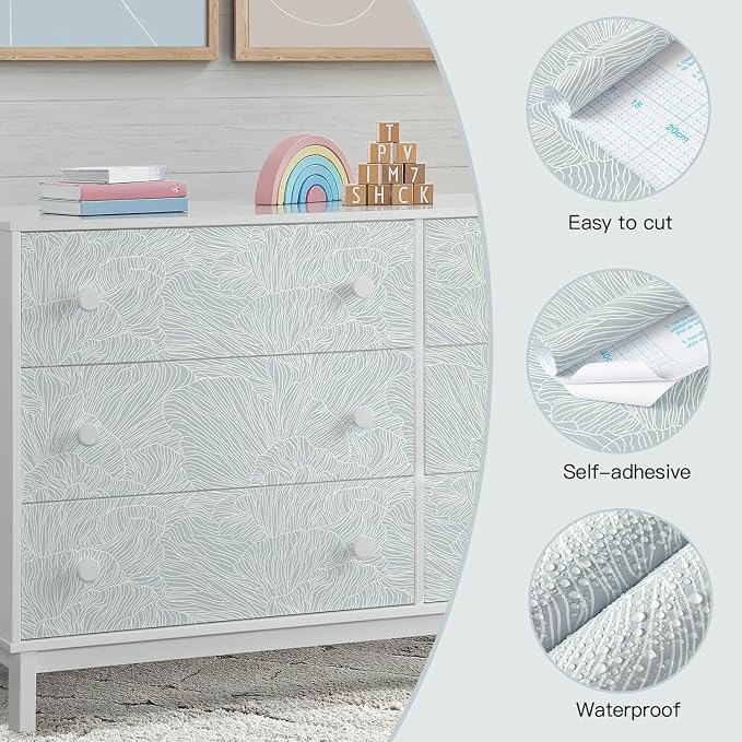 Heroad Blue Peel and Stick Wallpaper Boho Contact Paper 17.3" x65.6ft Neutral Wall Paper Modern Removable Self Adhesive Wallpaper for Bathroom Bedroom Cabinet Waterproof Striped Wall Decor Vinyl Roll - Image 2
