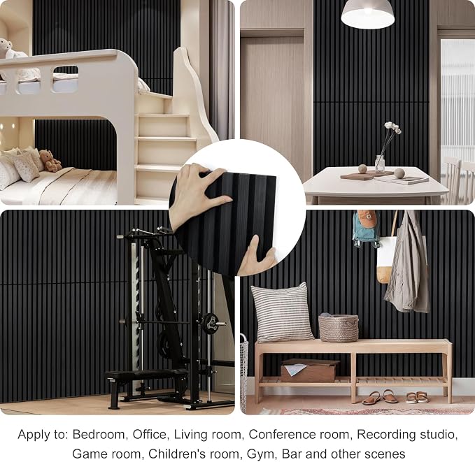 Wood Panels for Wall Acoustic Slat Wall Panels 4-Piece 47.2"×23.6" 3D Fluted Sound Absorbing Panel for Interior Wall Decor and Ceiling - Black - Image 7
