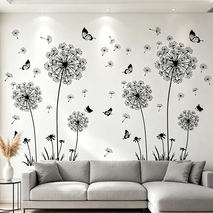 Arawat 2 Set Dandelion Wall Decals, Flower Stickers, Murals With Butterflies for Bedroom, Office, Bathroom, Living Room - Removable Floral Peel and Stick Art Decoration - Image 5