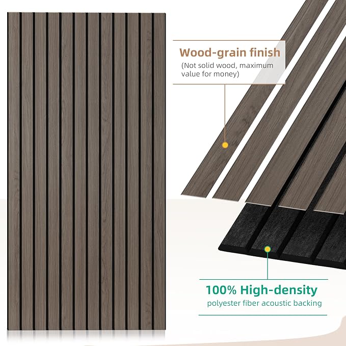 Acoustic Wall Panels,4 Pack 47.2”x23.6”x0.35” Sound Panels,Walnut | Simulated Wood Grain Finish Sound Dampening Panels,Decorative PVC Wood Veneer Acoustic Panels, High-Density Polyester Fiber - Image 2