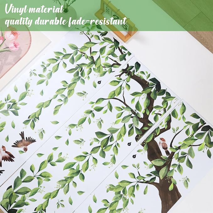 Lilac 3 Sheets Wall Decoration Large Green Tree Wall Stickers | Hanging Vine Tree Wall Decals Peel and Stick Leaves Branch Wall Murals Decor for Living Room Bedroom (Green, 11.8 * 35.4inch) - Image 5