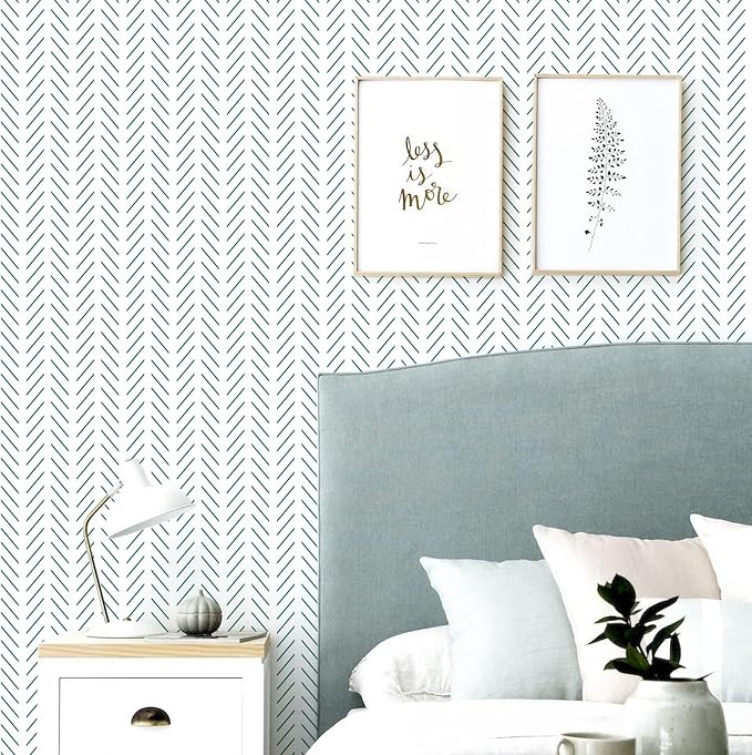 Orainege Green Peel and Stick Wallpaper Herringbone Contact Paper | 17.7 in x 196.8 in Modern Geometric Removable Wallpaper Peel and Stick Green and White Chevron Decorative Self Adhesive - Image 2