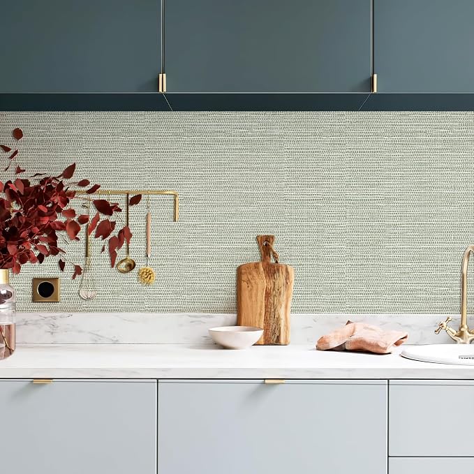 HueBurst Green Grasscloth Peel and Stick Wallpaper 17.3" x 394" Renter Friendly Neutral Textured Grassweave Wallpaper Self Adhesive Removable for Bathroom Bedroom - Image 5